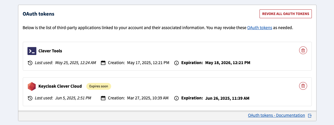 New OAuth tokens interface